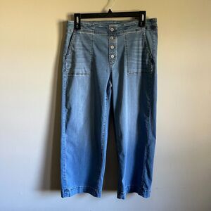 Chico's Pull-On Wide Leg Ankle Jeans Size 2.5R US 14 Faux Button Fly Medium Wash